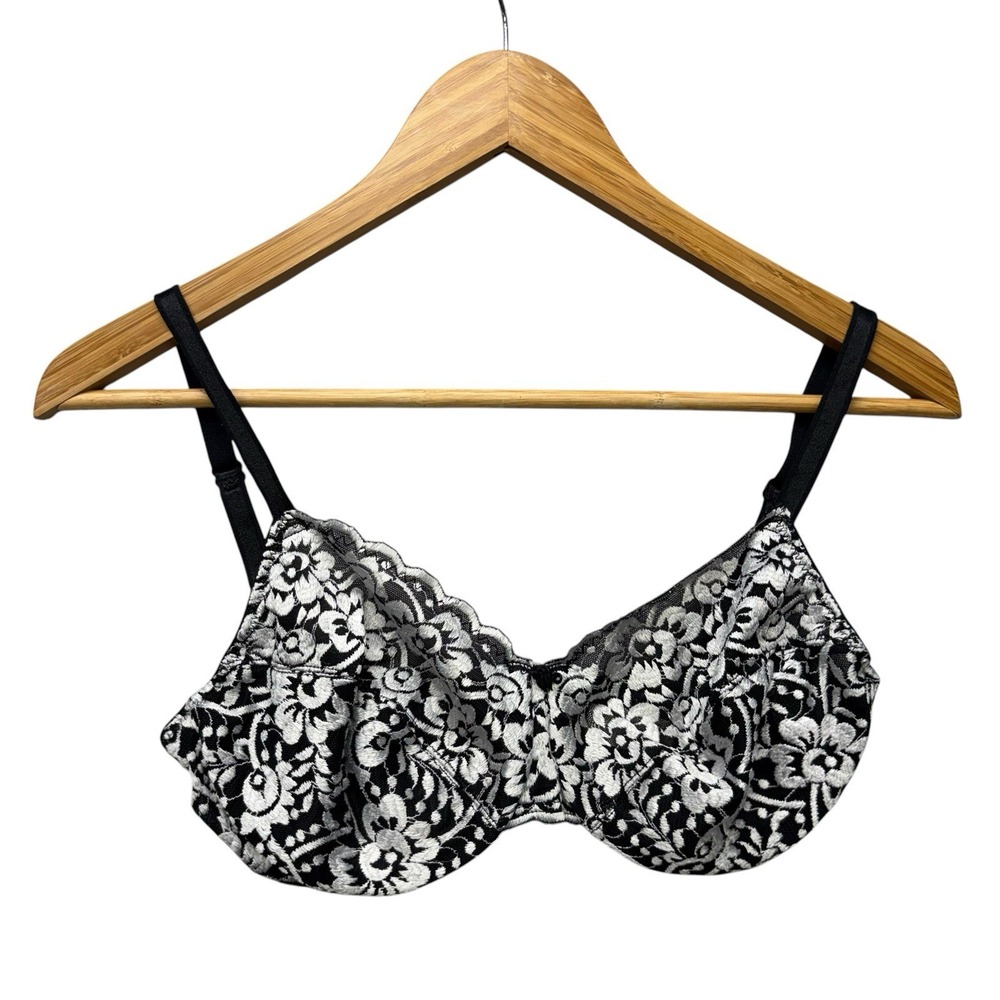 Oscar De La Renta Lingerie Bra 34D Black Floral Lace Vintage Underwire 1980s